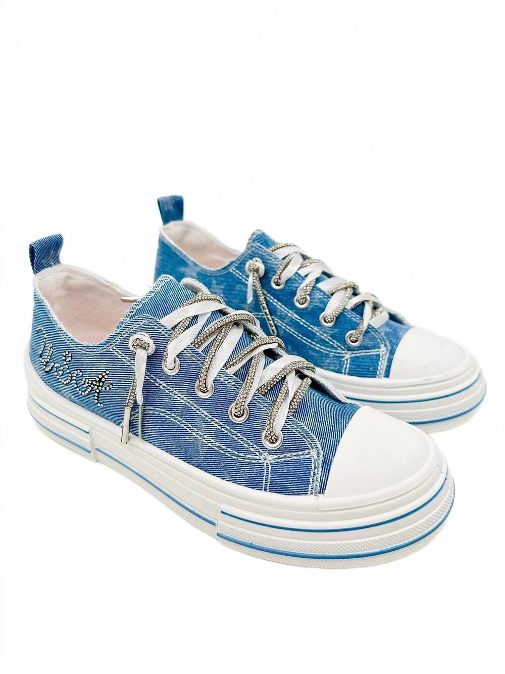 NEW VERY G women's sparkle in the usa sneakers in light wash denim